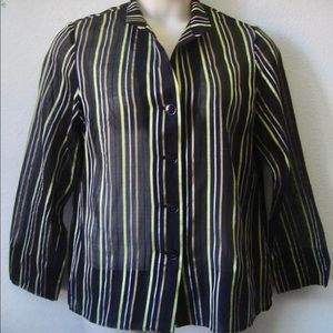 Jones New York Sheer Striped Button Front Top 16
